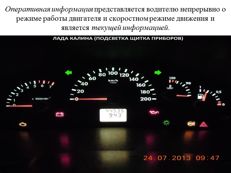 Оперативная информация представляется водителю непрерывно о режиме работы двигателя и скоростном режиме движения и